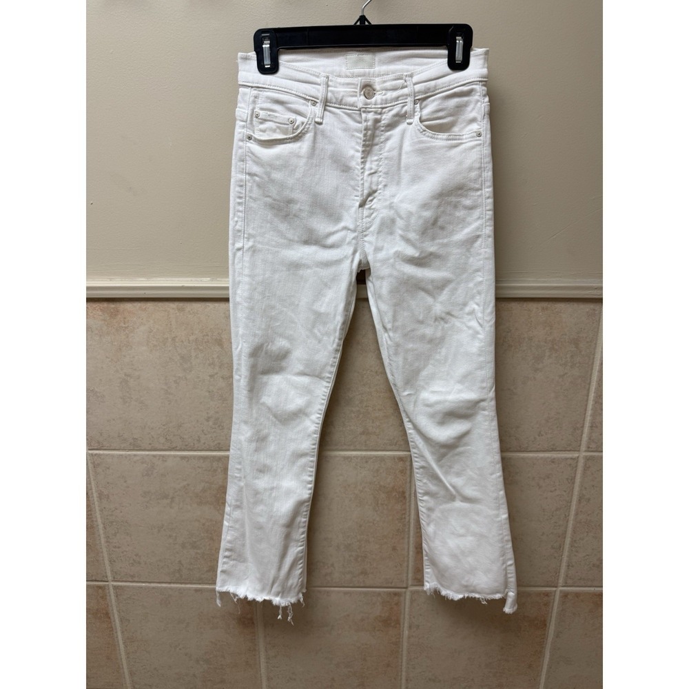 MOTHER The Insider Crop Step Fray Jeans Cream Puffs White Raw Hem Cropped Sz 27 - Picture 5 of 14
